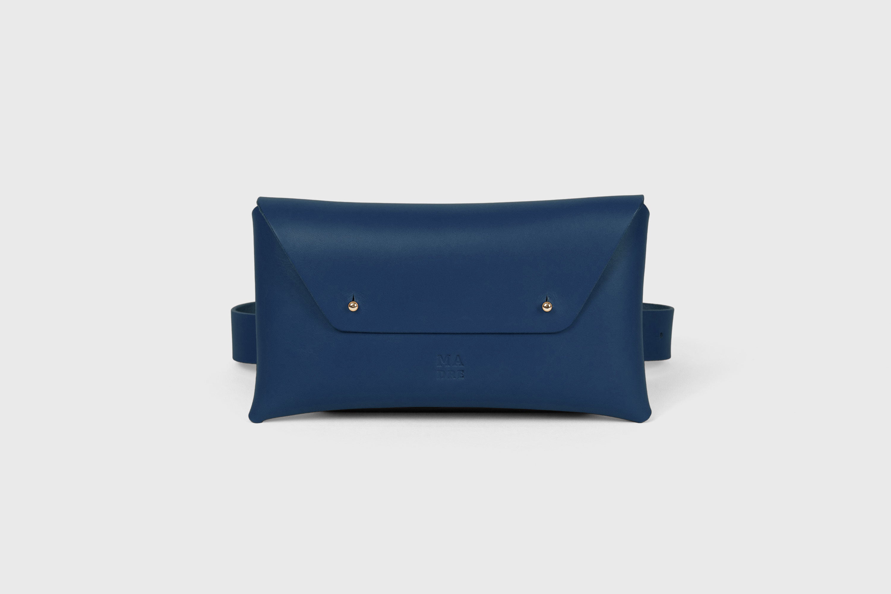 Belt Bag Leather Marine Blue Color Fanny Pack Waist bag Kit Bag Vegetable Tanned Leather Full Grain Premium Quality Modern Minimalist Design Atelier Madre Manuel Dreesmann Barcelona Spain