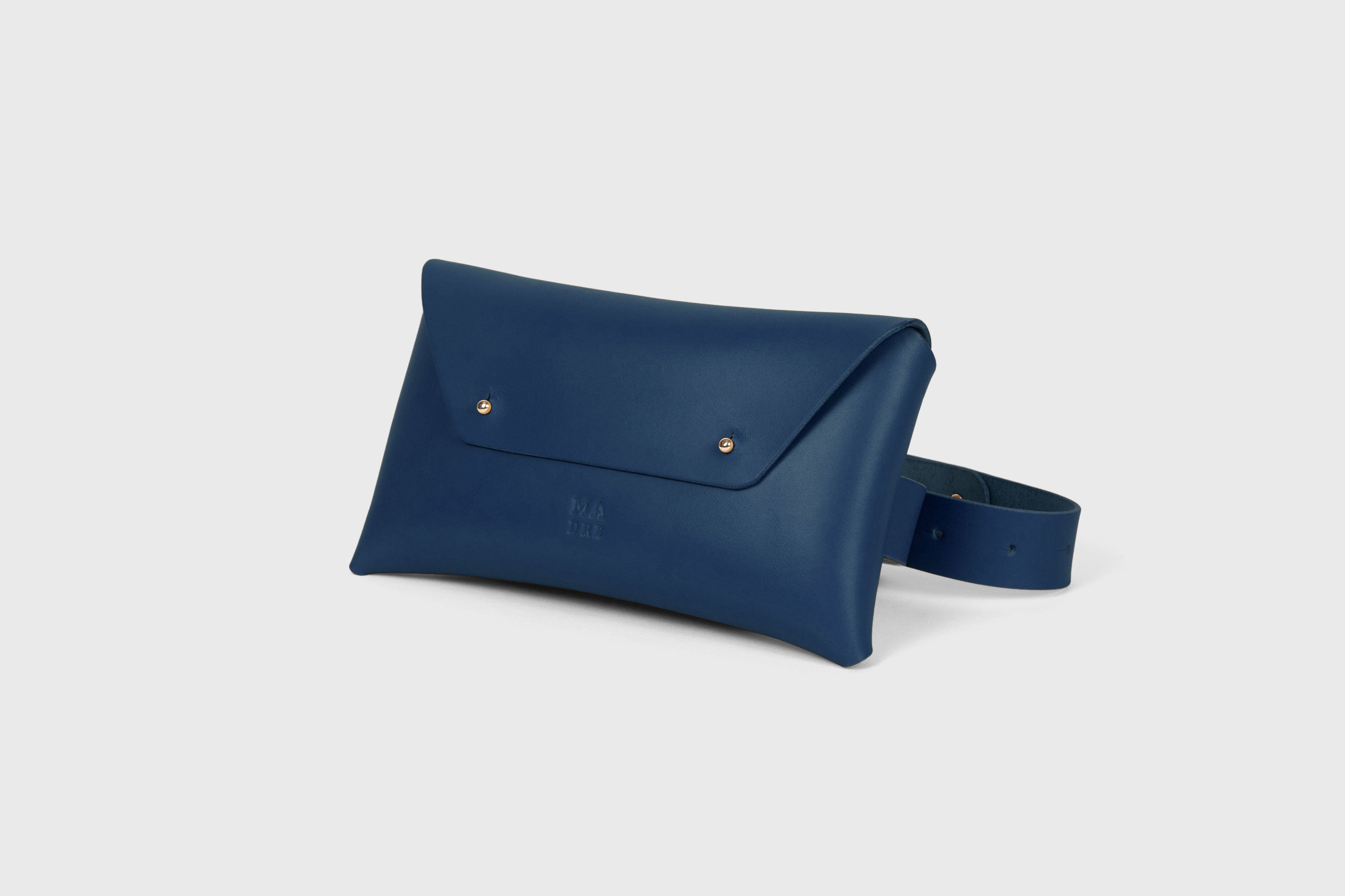 Belt Bag Leather Marine Blue Color Fanny Pack Waist bag Kit Bag Vegetable Tanned Leather Full Grain Premium Quality Modern Minimalist Design Atelier Madre Manuel Dreesmann Barcelona Spain