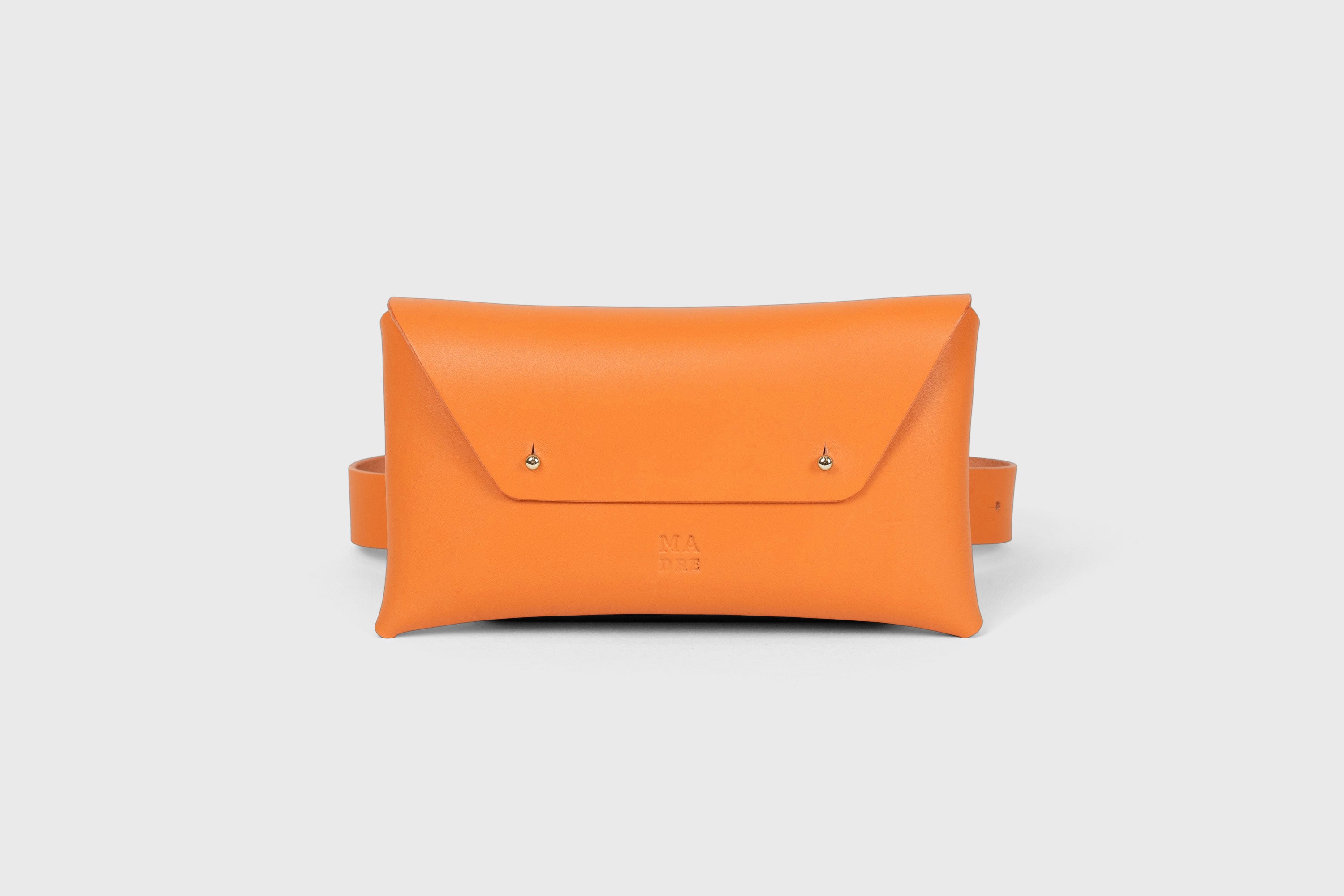 Belt Bag Leather Orange Color Fanny Pack Waist bag Kit Bag Vegetable Tanned Leather Full Grain Premium Quality Modern Minimalist Design Atelier Madre Manuel Dreesmann Barcelona Spain