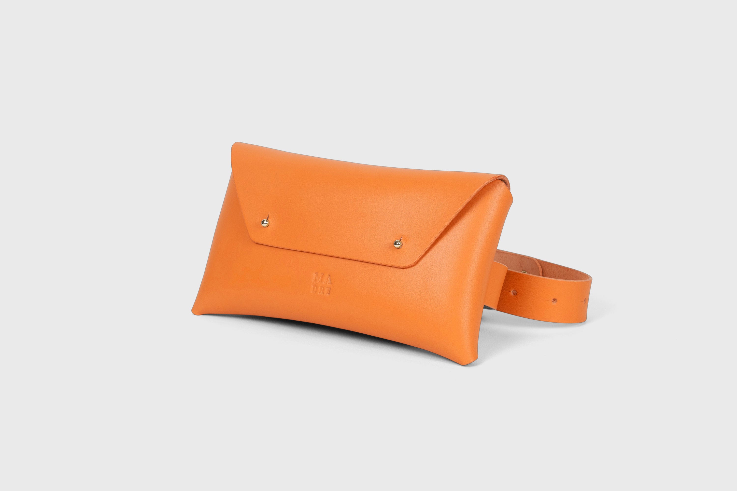 Belt Bag Leather Orange Color Fanny Pack Waist bag Kit Bag Vegetable Tanned Leather Full Grain Premium Quality Modern Minimalist Design Atelier Madre Manuel Dreesmann Barcelona Spain